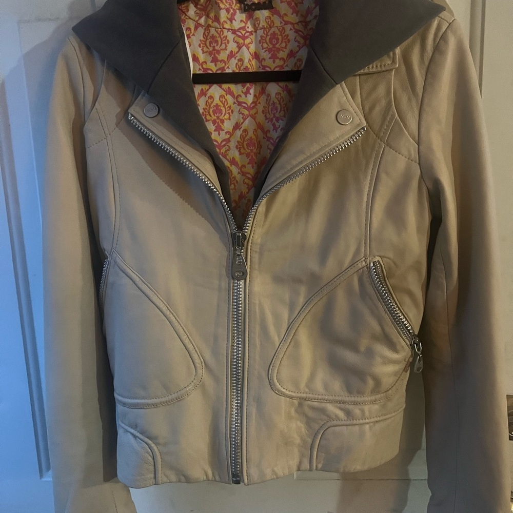 Doma Cream and Gray Leather Jacket